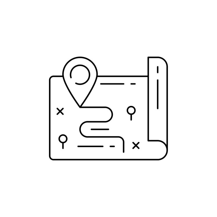 Icon of a map with the route and destination marked